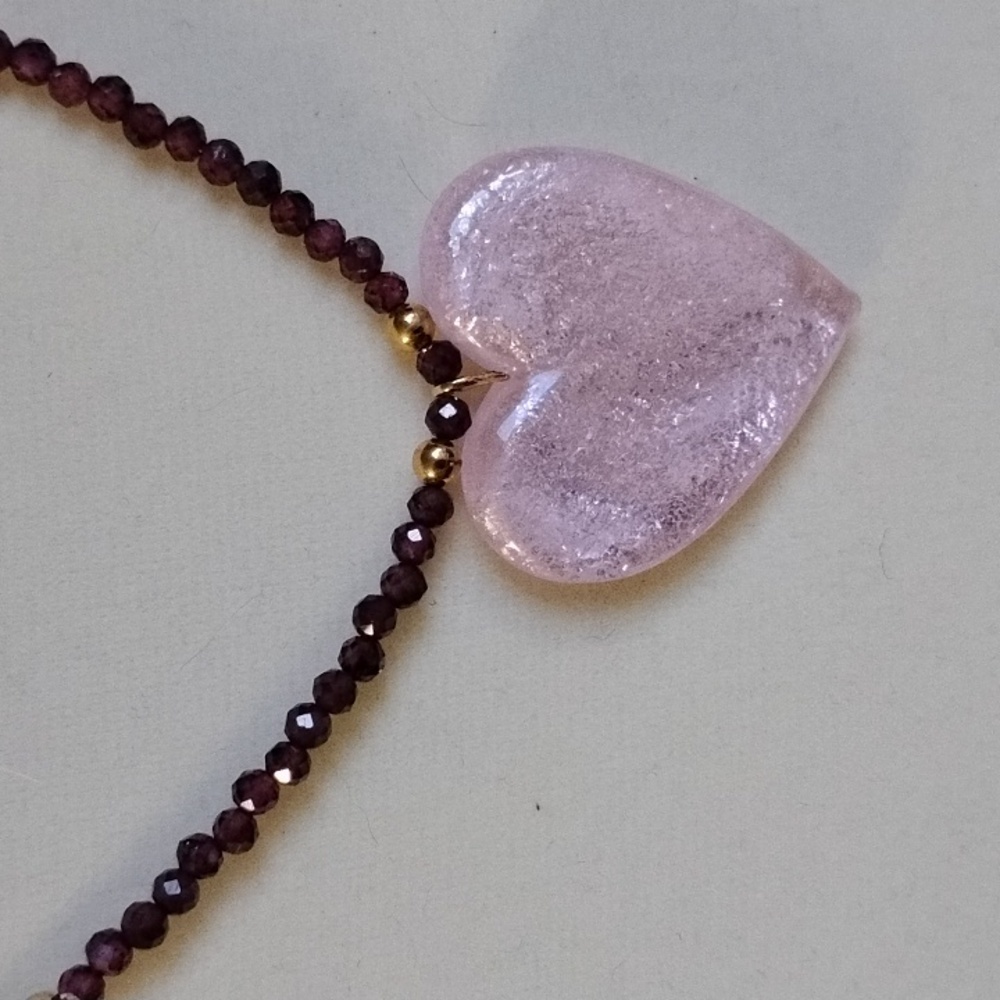 🩷Hand Crafted Pink Heart With Faceted Rhodolite Garnet Necklace🩷 - Picture 2 of 6